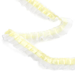 Ruffled Yellow Ribbon on White Organza Lace Trim