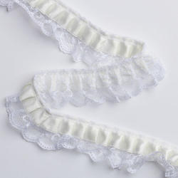 Ruffled Ivory Ribbon on White Lace Trim