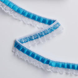 Ruffled Turquoise Ribbon on White Lace Trim