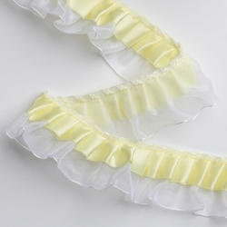 Ruffled Yellow Ribbon on White Organza Lace Trim