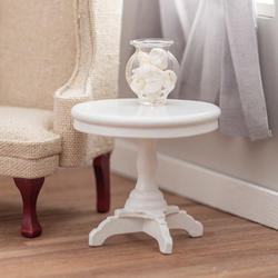 Dollhouse Miniature White Round End Table