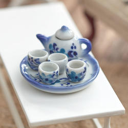 Miniature Ceramic Blue Floral Painted Tea Set