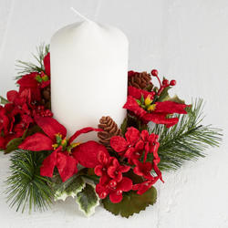 Velveteen Red Poinsettia Christmas Pillar Candle Ring