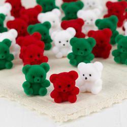 Miniature Red, Green and White Flocked Teddy Bears
