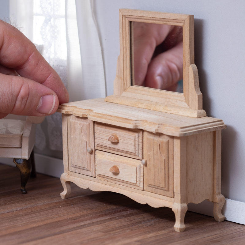 Dollhouse Miniature Chest Unfinished Wood Dresser With Mirror