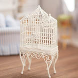 Dollhouse Miniature White Wire Birdcage