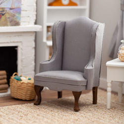 Dollhouse Miniature Gray and Walnut Chair