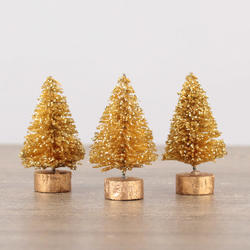 Miniature Frosted Gold Glittered Bottle Brush Trees