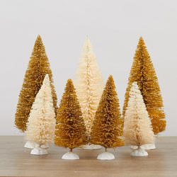 Assorted Glittered Gold and White Bottle Brush Trees