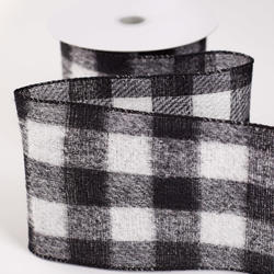 Black and White Flannel Buffalo Check Plaid Wired Ribbon