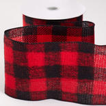 Red and Black Flannel Buffalo Check Plaid Wired Ribbon
