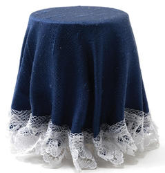 Dollhouse Miniature Navy Blue Tablecloth with Lace Trim