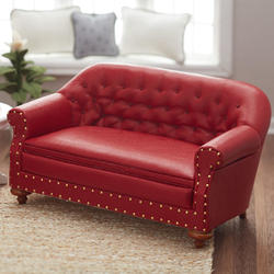 Dollhouse Miniature Red Faux Leather Sofa