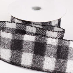 Black and White Buffalo Check Flannel Plaid Wired Ribbon