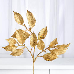 Faux Glittered Gold Birch Leaf Spray