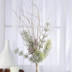 Artificial Snowy Pine Cone and Twig Pick