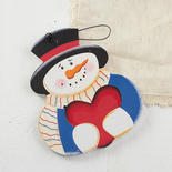 Wood Snowman Heart Ornament