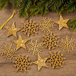 Golden Star and Snowflake Ornaments