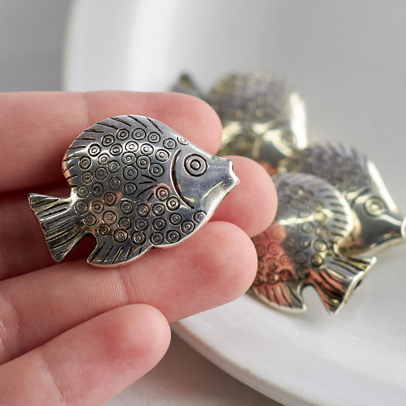 Silver Plated Fish Shaped Metal Beads - Beads - Jewelry Making - Craft ...