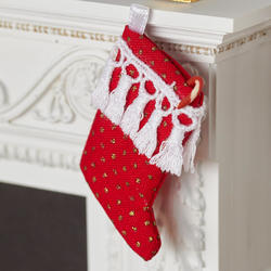 Red Stocking with Gold Dots & White Tassel Trim