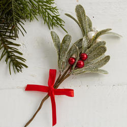 Artificial Glittered Mistletoe and Berry Pick