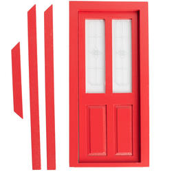 Dollhouse Red Transom Door with Side by Side Windows