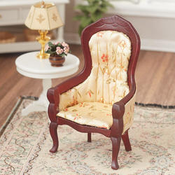 Dollhouse Miniature Floral and Mahogany Gentleman's Chair