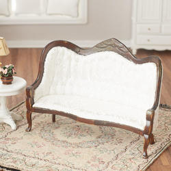 Dollhouse Miniature White Brocade Victorian Sofa