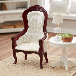 Dollhouse Miniature White Brocade Victorian Gentleman's Chair