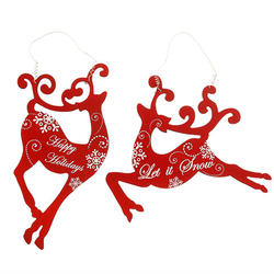 Red Deer Ornament with Holiday Text