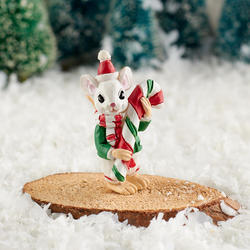 Miniature Christmas Mouse with Candy Cane Figurine