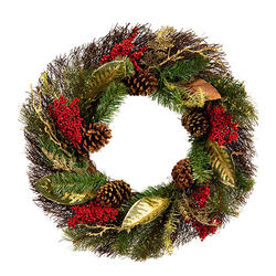 Artificial Twig Wreath with Berries, Pinecone and Pine