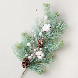 Large Long Needle Pine Spray with Cotton and Cones