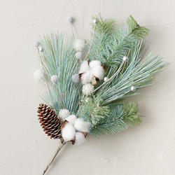 Long Needle Pine Spray with Cotton and Cones