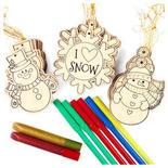 Bulk Case of 1080 Snowman and Snowflake Wood Craft Ornaments