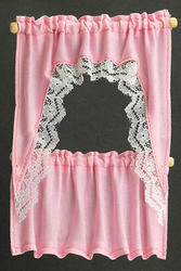 Dollhouse Miniatures Pink Ruffled Cafe Set Curtains