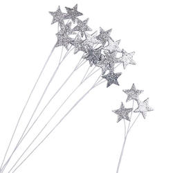 Silver Glittered Star Floral Picks