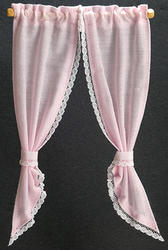 Dollhouse Miniature Pink Tie Back Demi Curtains