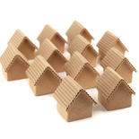 Set of Tiny Paper Mache Putz Houses with Corrugated Roofs