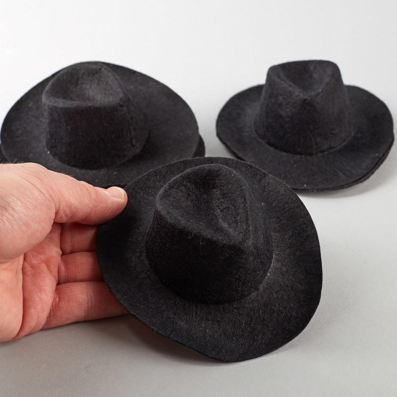 Black Felt Doll Cowboy Hats - True Vintage - Doll Hats - Doll Supplies