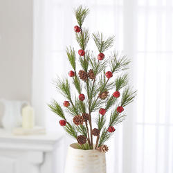 Artificial Ming Pine and Red Jingle Bell Berry Spray