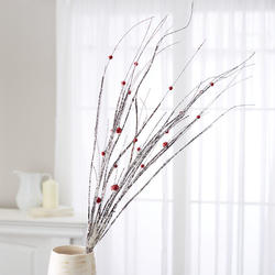 Snowy Artificial Twig Branch with Red Beads