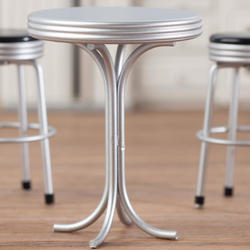 Dollhouse Miniature Silver 1950s Tall Round Cafe Table