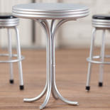 Dollhouse Miniature Silver 1950s Tall Round Cafe Table