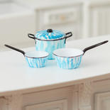 Dollhouse Miniature Flow Blue Pot and Pans Set