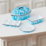 Dollhouse Miniature Blue Flow Baking Pan Set