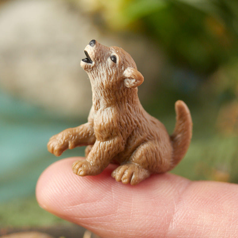 Micro Mini Wolf Pup Figurine - Animal Miniatures - Dollhouse Miniatures ...