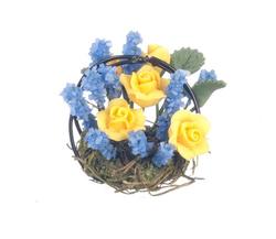Dollhouse Miniature Yellow Roses in Wire Basket