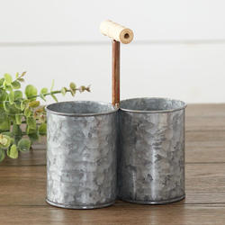 Rustic Galvanized Metal Double Can with Handle