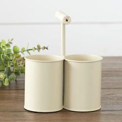 Cream Metal Double Can with Handle